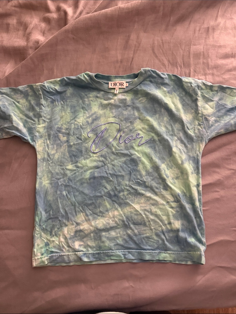 Dior Kids Aqua & Seafoam Tie-Dye Logo Tee